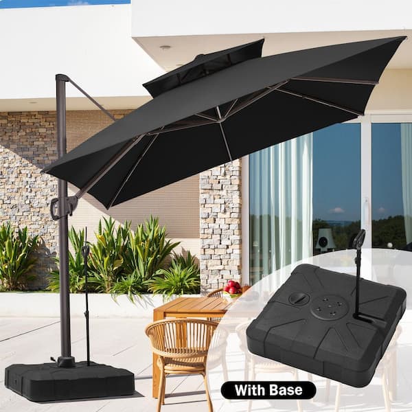 Crestlive Products 11 ft. x 11 ft. Patio Cantilever Umbrella in Black  Outdoor Aluminum Offest Umbrella with 300 lb. Wheeled Umbrella Base  CL-UWB5739BLK - The Home Depot