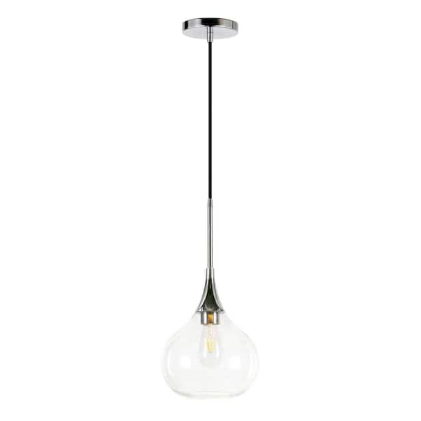 Meyer&Cross Ida 1-Light Polished Nickel Pendant with Clear Glass Shade