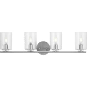 Champlain 31-1/2 in. 4-Light Brushed Nickel Modern Bathroom Vanity Light with Clear Seeded Glass Shades
