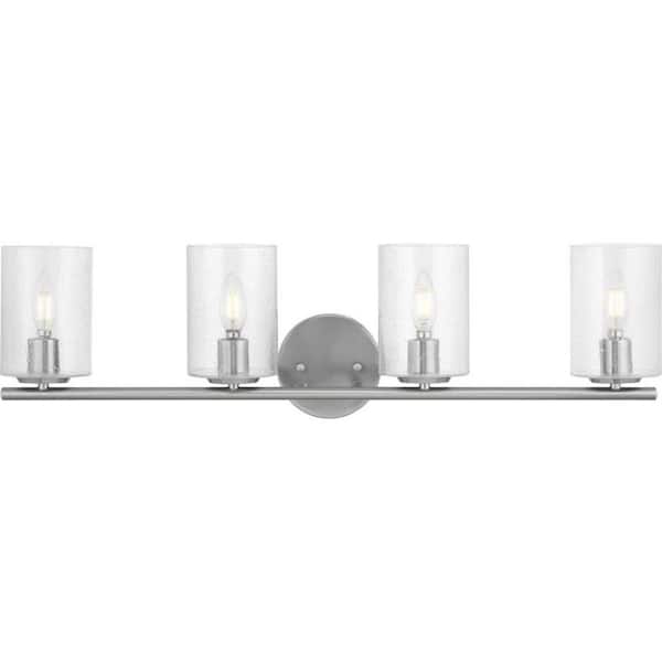 Hampton Bay Champlain 31-1/2 in. 4-Light Brushed Nickel Modern Bathroom Vanity Light with Clear Seeded Glass Shades