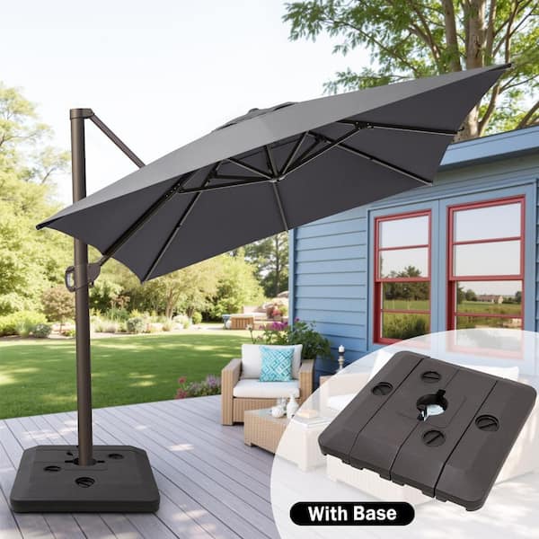 Crestlive Products 13 ft. x 10 ft. Swivel Cantilever Tilt Patio Umbrella in Dark Gray with 240 lbs HDPE Base Stand