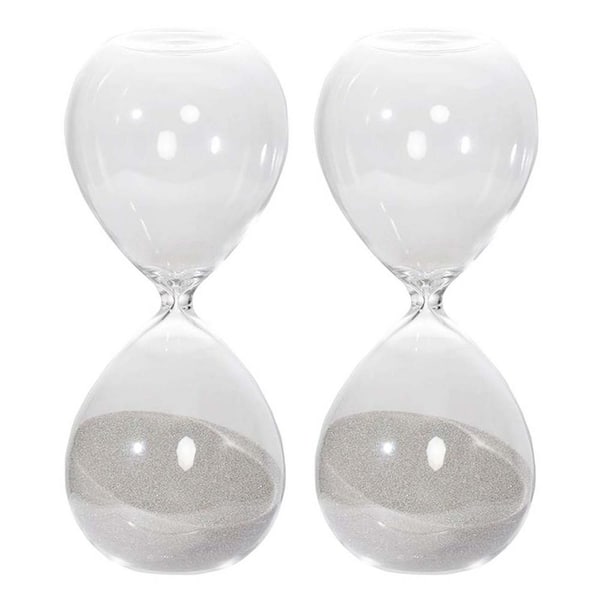 Unbranded 8 in. H Ferdinand Beautiful Transparent Glass Hourglass Sand Timer 30 Minutes, Gray Sand (Set of 2)