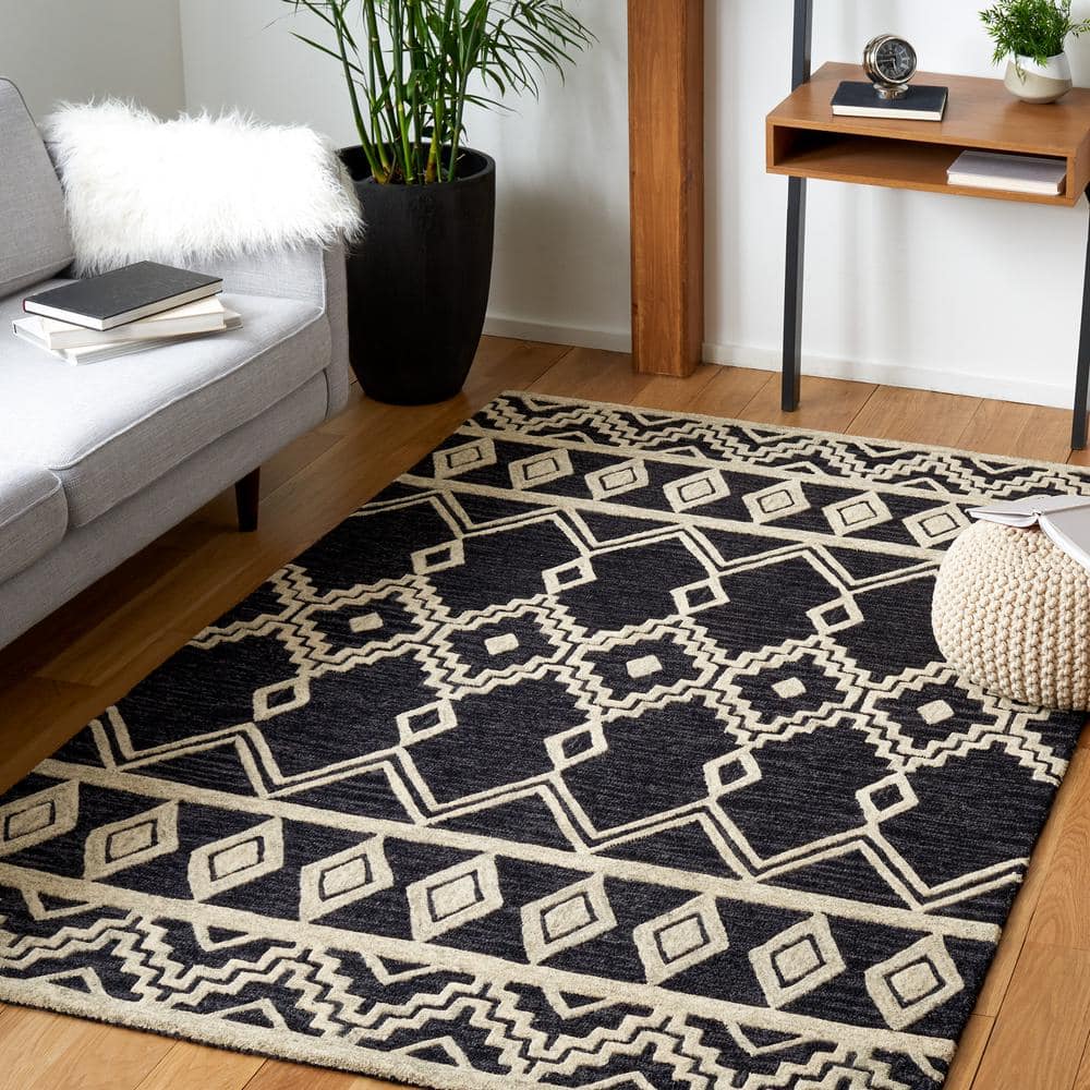 Handmade Ivory Abstract Wool Rug 3' x 5'