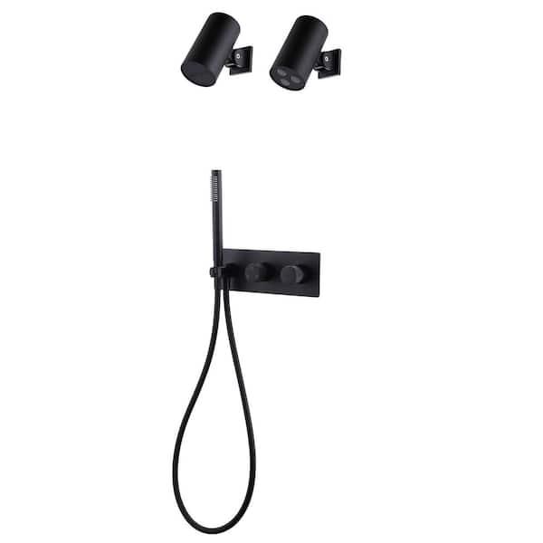 2 Handle 2-Spray Wall Mount Shower Faucet 1.8 GPM with Creamic Disc Valves Shower System with Hand Shower in Matte Black