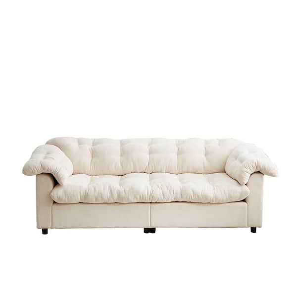 Luxury 99.2 in. Beige Chenille 2-Seater Loveseat with Deep Seat