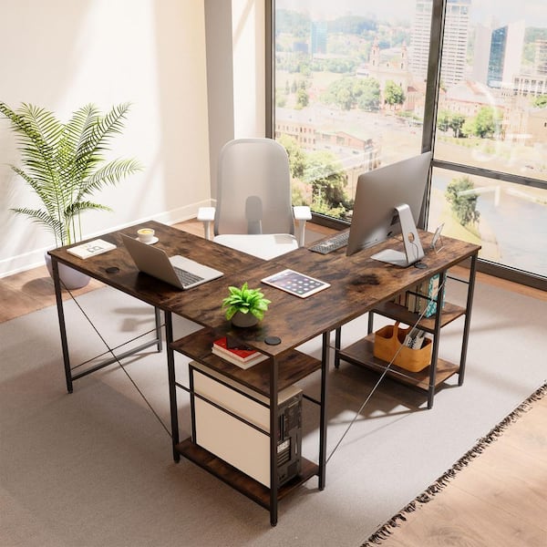 Bestier 55.1 in. Rustic Brown L-Shaped Computer Desk