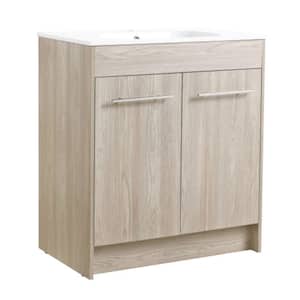 GLEM06 30 in. W x 18.1 in. D x 33.8 in. H Single Sink Freestanding Bath Vanity in White Oak with White Solid Surface Top