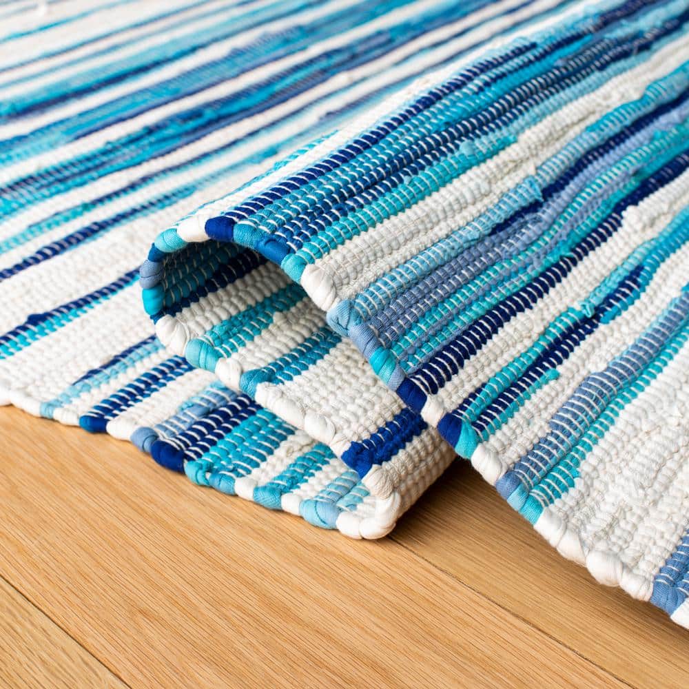 Ivory & Blue Handwoven Stripe Accent Rug - 2' x 3'