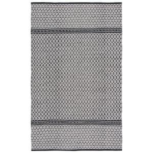 Kilim Black/Ivory Doormat 3 ft. x 5 ft. Striped Trellis Solid Color Area Rug