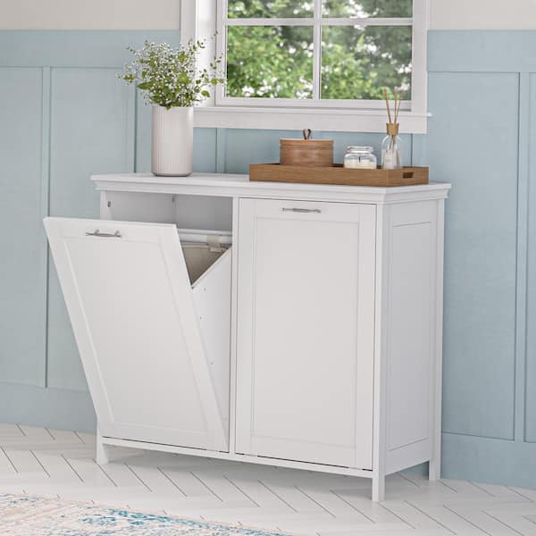 Somerset 33.88 in. W x 14.13 in. D x 30 in. H White Double Tilt-Out Laundry Room Hamper Storage Cabinet