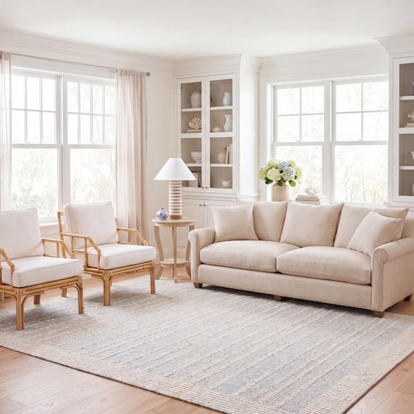 Natural Fiber 6 ft. x 9 ft. Ivory Solid Color Striped Area Rug