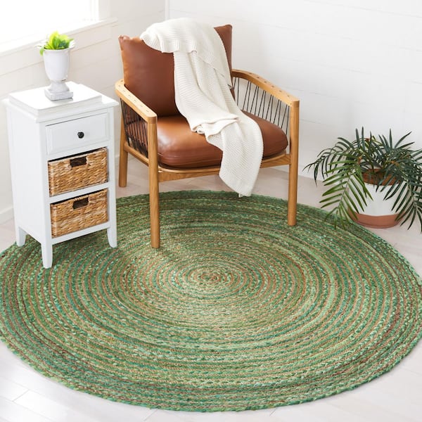 Cape Cod Green/Natural 3 ft. x 3 ft. Striped Border Round Area Rug