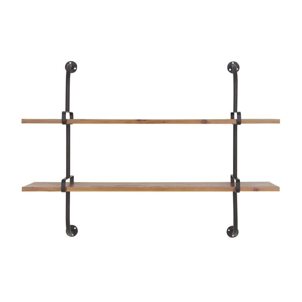 Litton Lane 37 in. x 29 in. Brown 2 Level Wood Wall Shelf