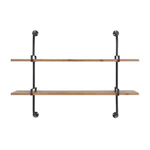 37 in. x 29 in. Brown 2 Level Wood Wall Shelf with Black Metal Frame