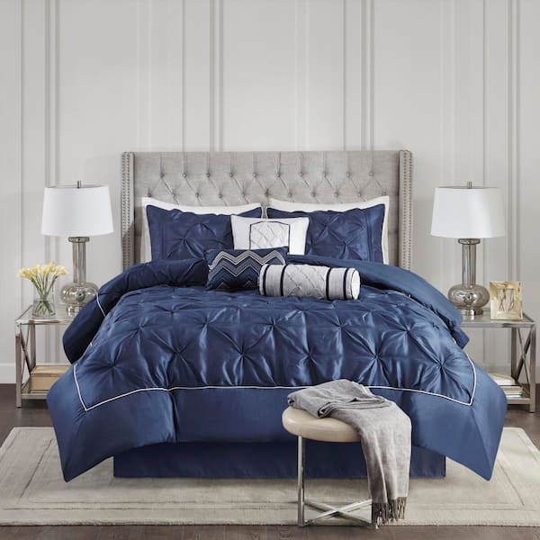 Madison Park Vivian 7-Piece Navy Polyester Queen Tufted Comforter Set