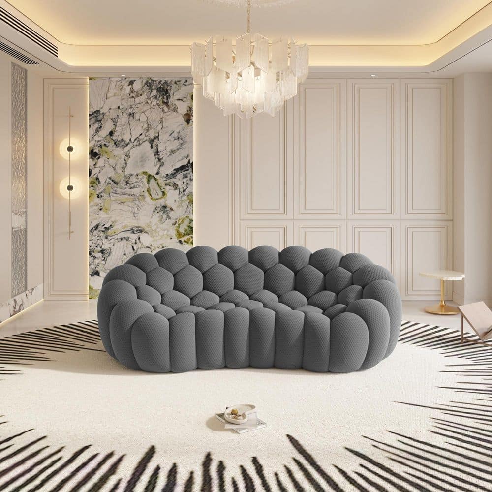 79.5 in. W Gray Polyester 3D Honeycomb Curved Recliner Sofa For Living Room Apartment (Full Assembly) price history on PriceWatchPro