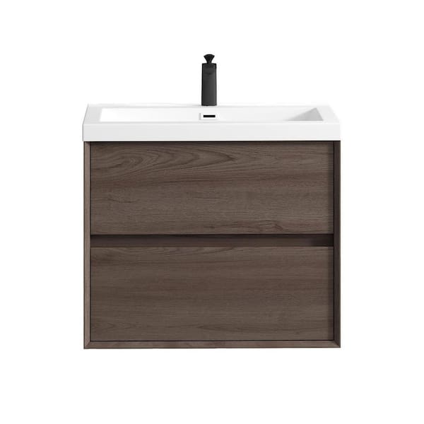 Kingdee 30 in. W x 20 in. D x 26 in. H Single Sink Floating Bath Vanity in Red Oak with White Acrylic Top