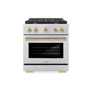 Autograph Edition 30 in. 4-Burner Freestanding Gas Range and Convection Oven in Stainless Steel and Champagne Bronze