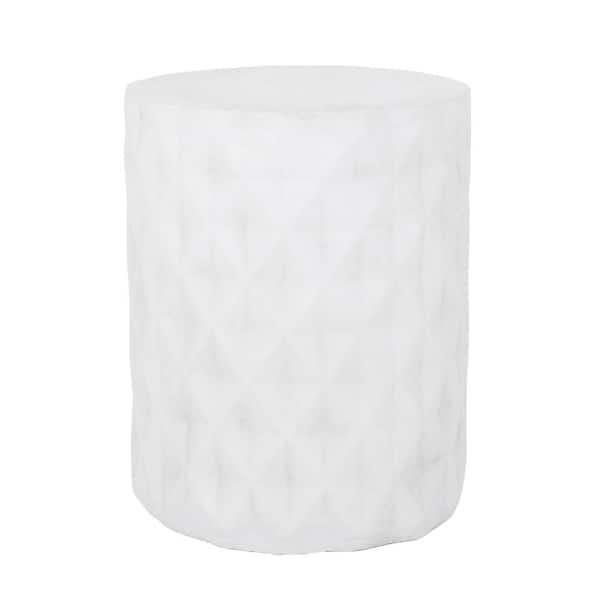 Noble House Aragon Antique White Cylindrical Stone Outdoor Side Table