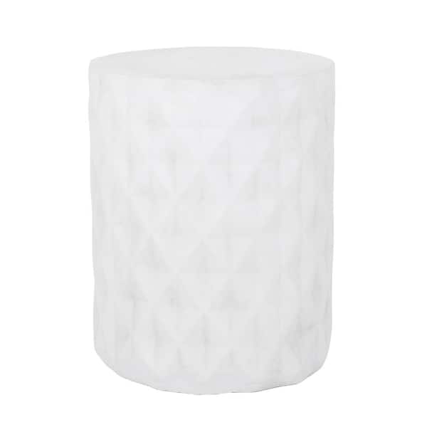 Aragon Antique White Cylindrical Stone Outdoor Side Table