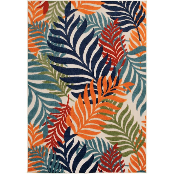 LOOMAKNOTI Citite Cream/Blue 2 ft. 2 in. x 7 ft. 6 in. Floral Polypropylene Area Rug
