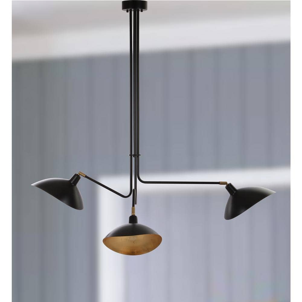 Modern Black Metal 39" Drum Pendant Lamp with Gold Leaf Interior