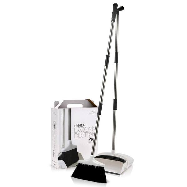 11.4 in. Broom and Dustpan Set for Home Upright Dustpan and Broom