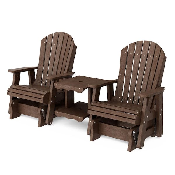 Heritage 2-Person Tudor Brown HDPE Plastic Outdoor Double Rock-A-Tee Glider Set
