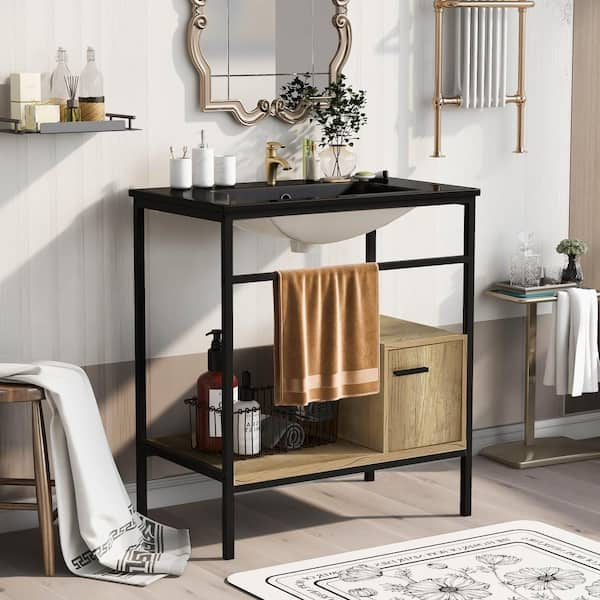 Zeus & Ruta Brown 29.5 W x 18.1 D x 35.1 H Bathroom Vanity with Single Sink  Storage Cabinet Solid Wood Frame WK-VAI-07 - The Home Depot