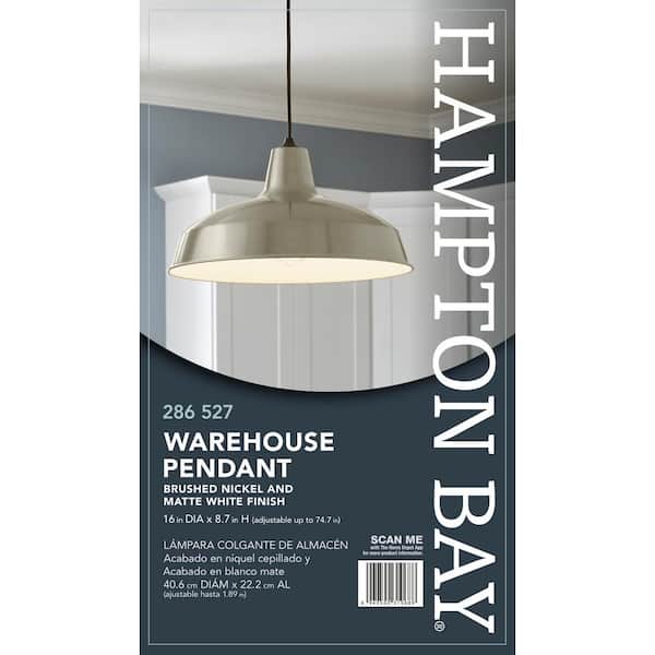 Hampton Bay - 1-Light Brushed Nickel Rustic Steel Hanging Barn Light Warehouse Pendant