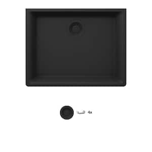 Stonehaven 24 in. Undermount Single Bowl Black Onyx Granite Composite Kitchen Sink with Black Strainer