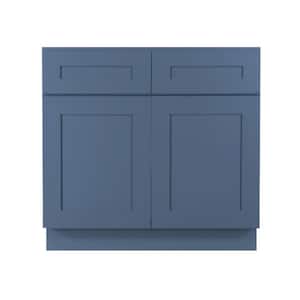 Lancaster Blue Plywood Shaker Stock Assembled Sink Base Kitchen Cabinet with Soft Close Doors 36 in. W x 24 in. D