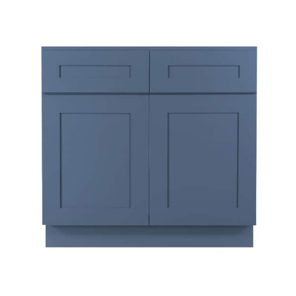 LIFEART CABINETRY Lancaster Blue Plywood Shaker Stock Assembled Sink Base Kitchen Cabinet with Soft Close Doors 36 in. W x 24 in. D