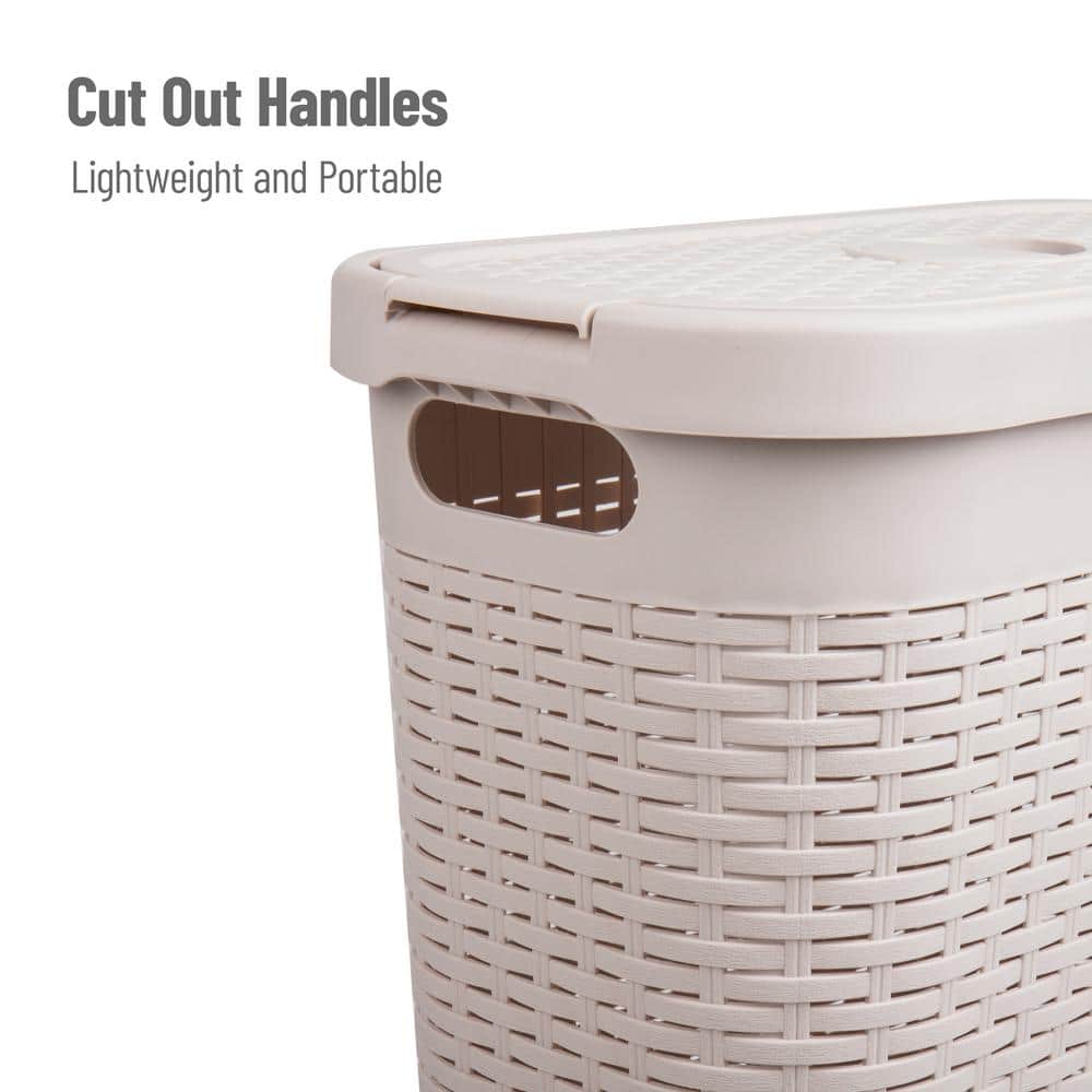 Ivory Rectangular Wicker Collapsible Laundry Hamper with Lid