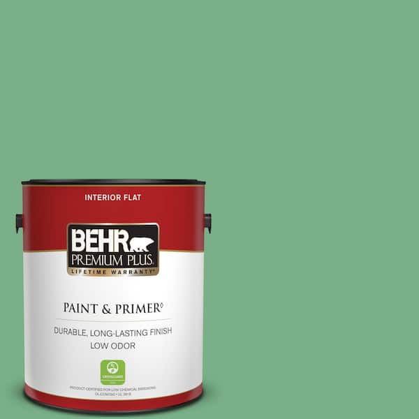 BEHR PREMIUM PLUS 1 gal. #M410-5 Green Bank Flat Low Odor Interior Paint & Primer