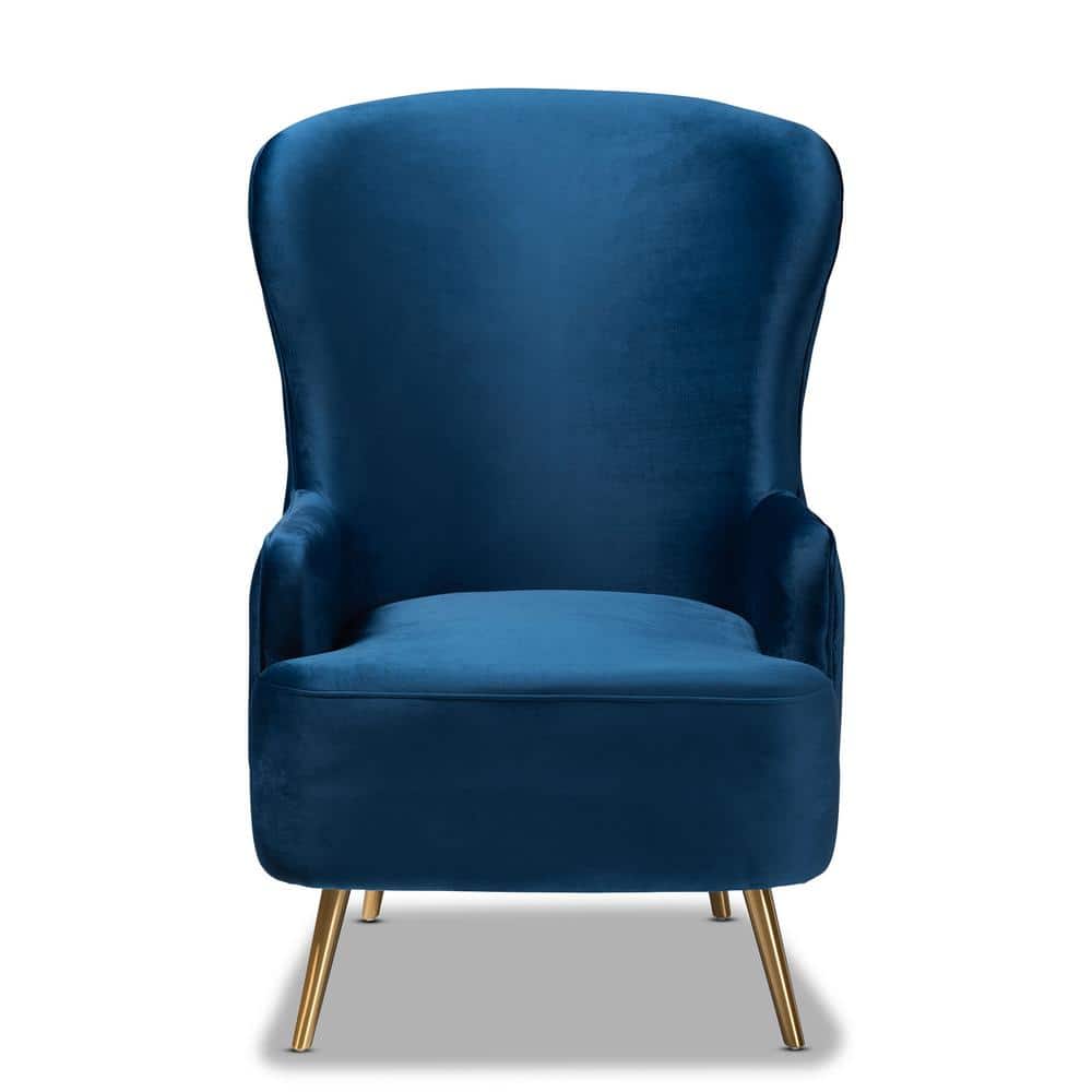 Baxton Studio Melissa Royal Blue And Gold Fabric Accent Chair 170 10865 Hd The Home Depot