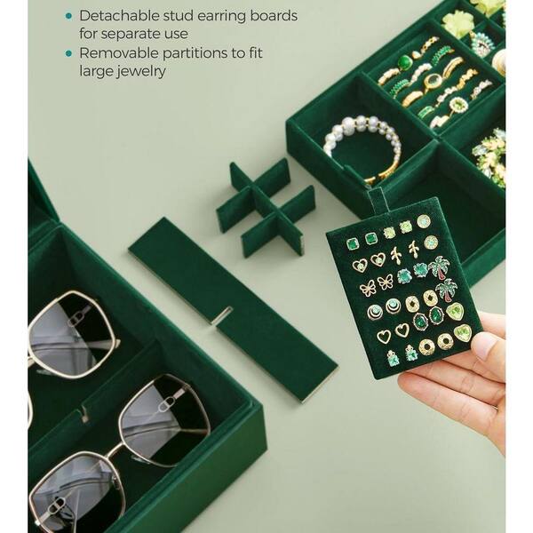 Elegant 2-Layer Jewelry Box with Handle, Forest Green UMQWY2 - The
