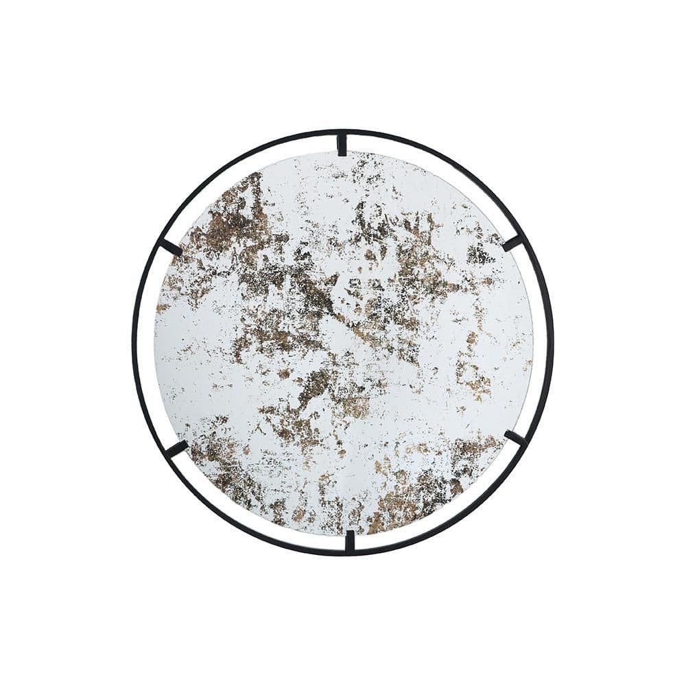 Black 31.5 in W x 31.5 in. H Art Deco Round Iron Framed Mirror Wall Mirror 