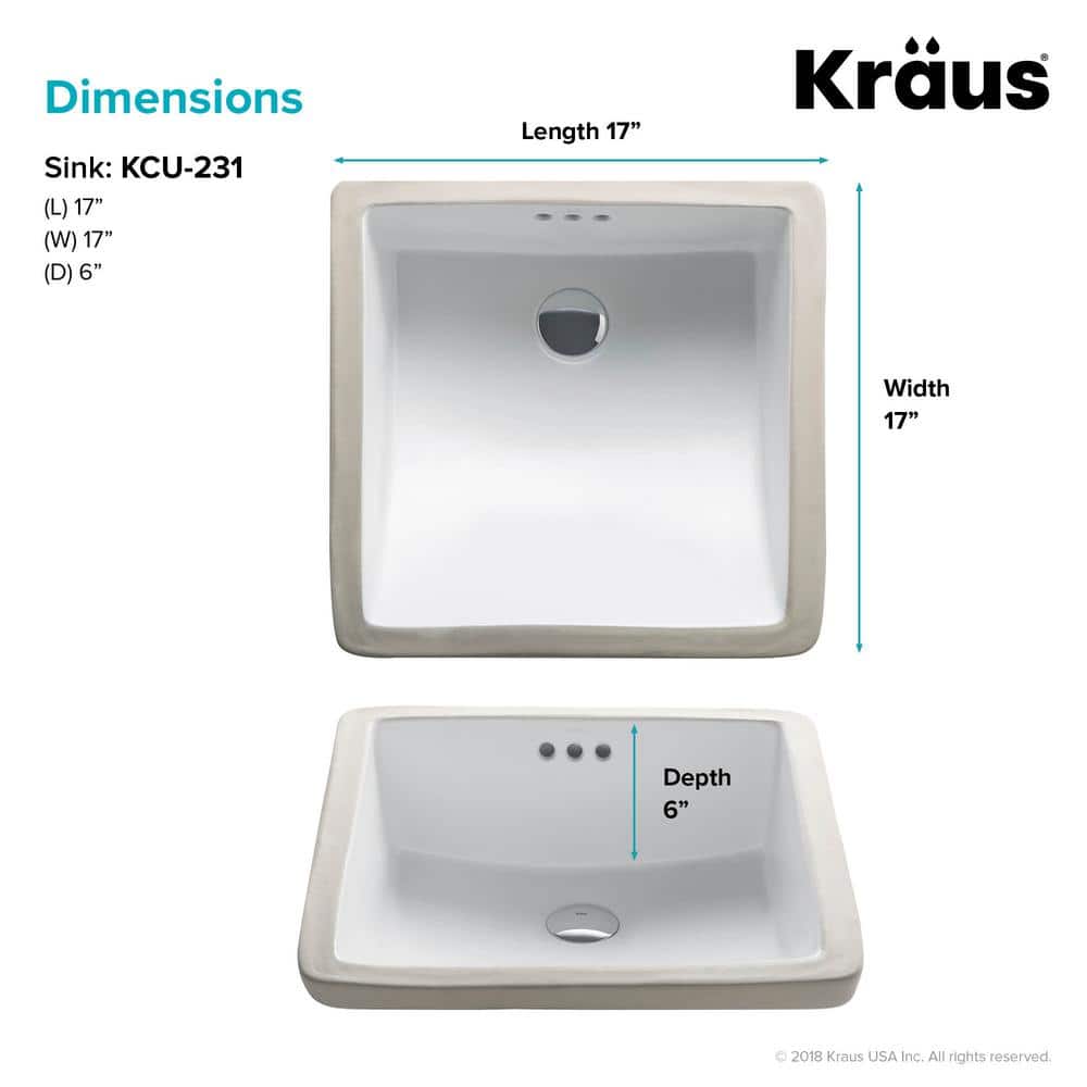 Elavo 17-inch White Ceramic Square Undermount Bathroom Sink