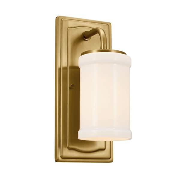 KICHLER Vetivene 1-Light Natural Brass Bathroom Wall Sconce Light with Opal Glass