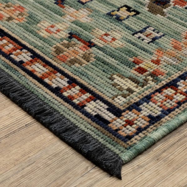Leo 2 ft. x 10 ft. Blue/Rust Floral Area Rug