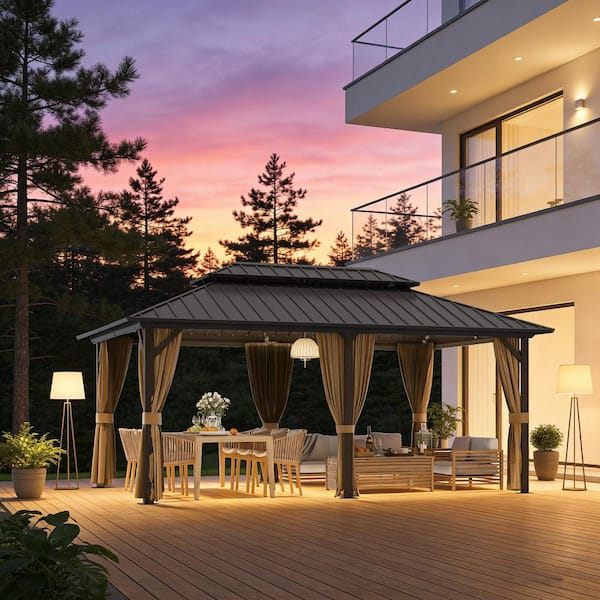INMITOM 12 ft. x 18 ft. Aluminum Hardtop Gazebo with Double
