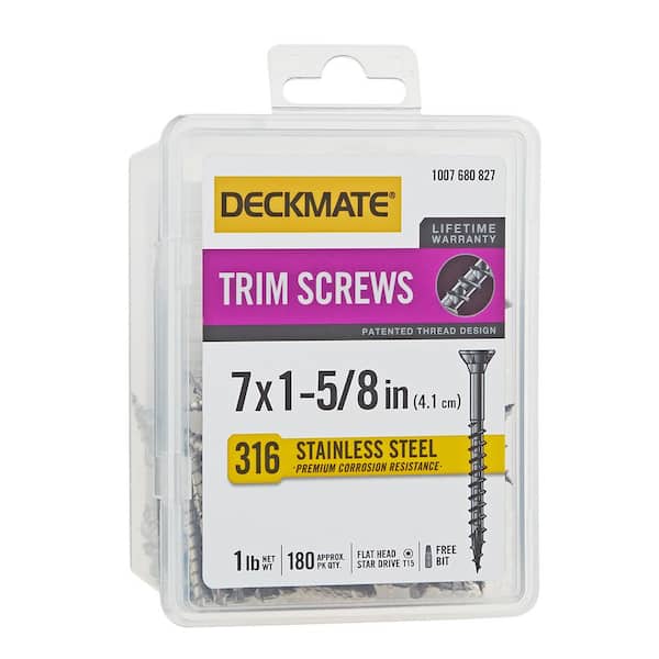 DECKMATE Marine Grade Stainless Steel #7 X 1-5/8 in. Wood Trim Screw 1lb (Approximately 180 Pieces)