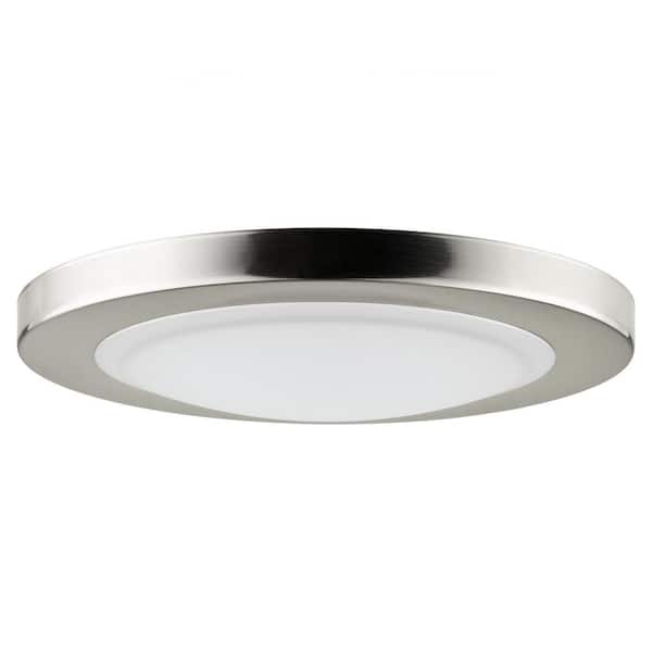 Sunlite 7 in. 1-Light Brushed Nickel Integrated LED Energy Star Dimmable Mini Round Surface Flush Mount in Warm White 3000K