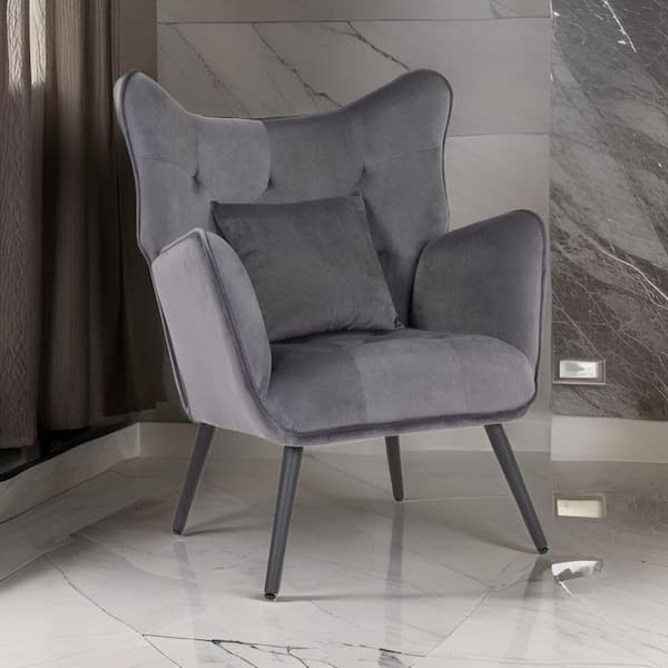 Benjara Gray and Black Velvet Arm chair