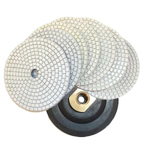 4 in. JHX Dry/Wet Diamond Polishing Pads for Concrete/Granite (Set of 7) with 4 in. Back Holder