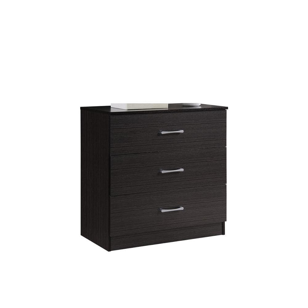 Sleek Contemporary 3-Drawer Chest in Chocolate with Dovetail Construction