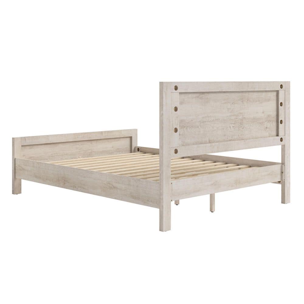 Rustic White Engineered Wood Frame King Size Platform Bed with Headboard, Footboard, and Under Bed Storage - thumbnail 3