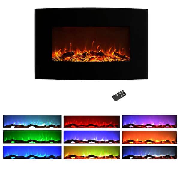 Northwest 36 in. Curved Color Changing Electric Fireplace Wall Mount Floor  Stand in Black 80-WSG032 The Home Depot