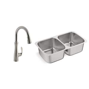 Ballad All-in-One Undermount Stainless Steel 31.5 in. Double Bowl Kitchen Sink with Bellera Kitchen Faucet